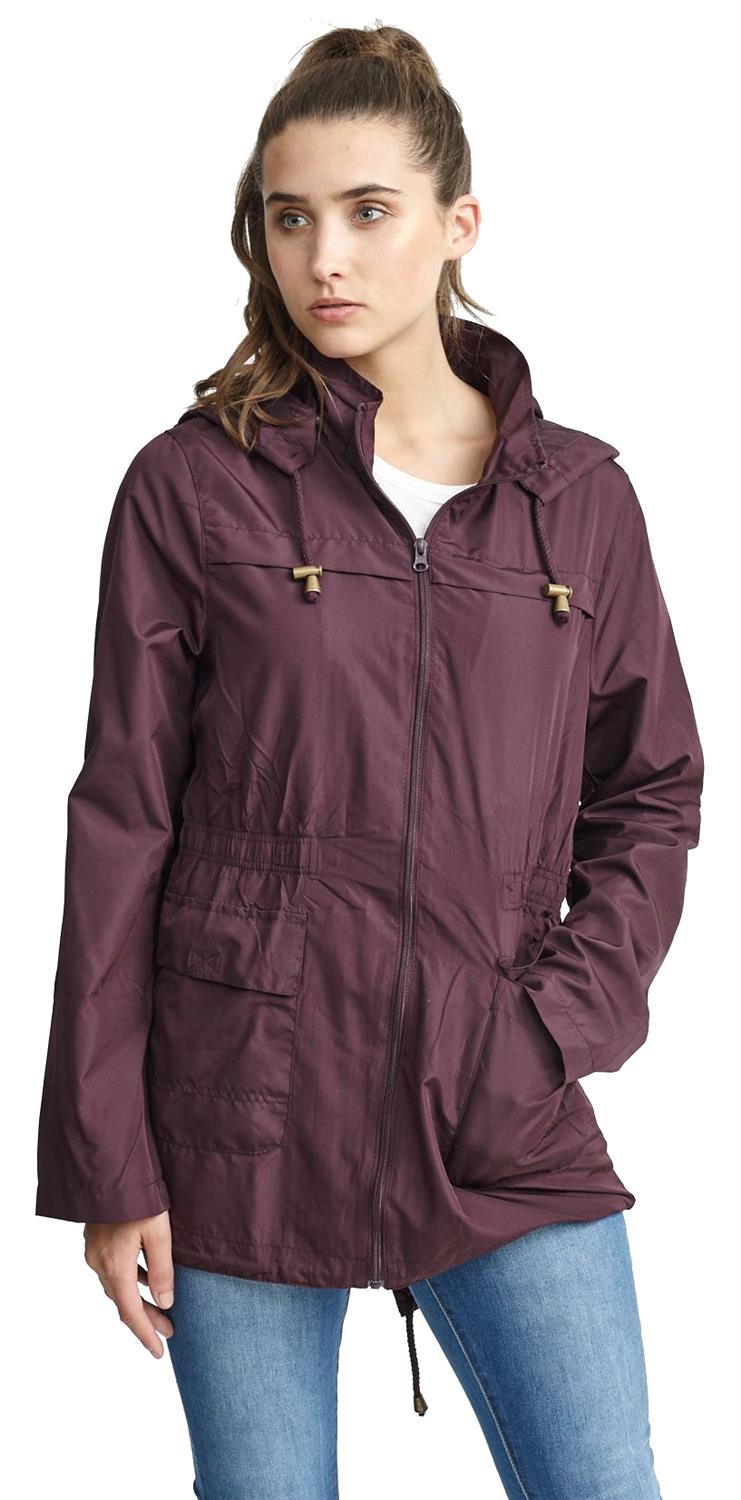 New Ladies Hooded Plain Contrast Zip Showerproof Parka Raincoats ...
