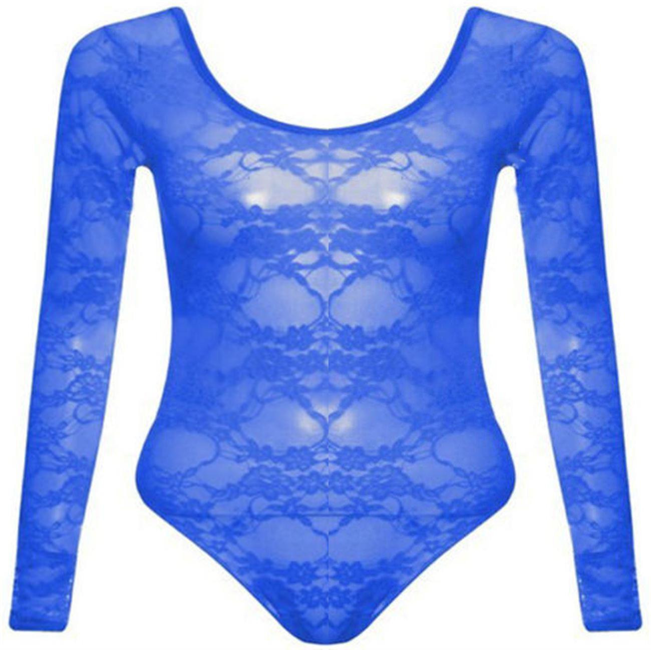 New Womens Plus Size Floral Lace Body Suits Long Sleeve Leotard Lace Tops
