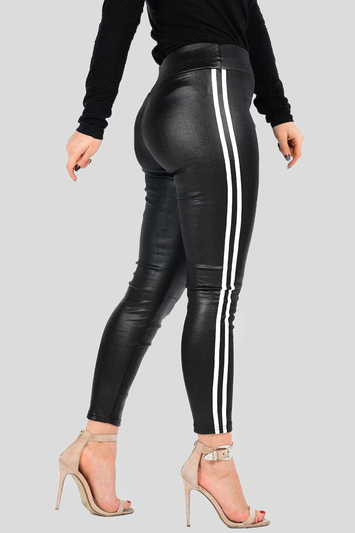 Beatrix Twin Stripe Wet Look PVC High Waist Shiny Pants 8-16