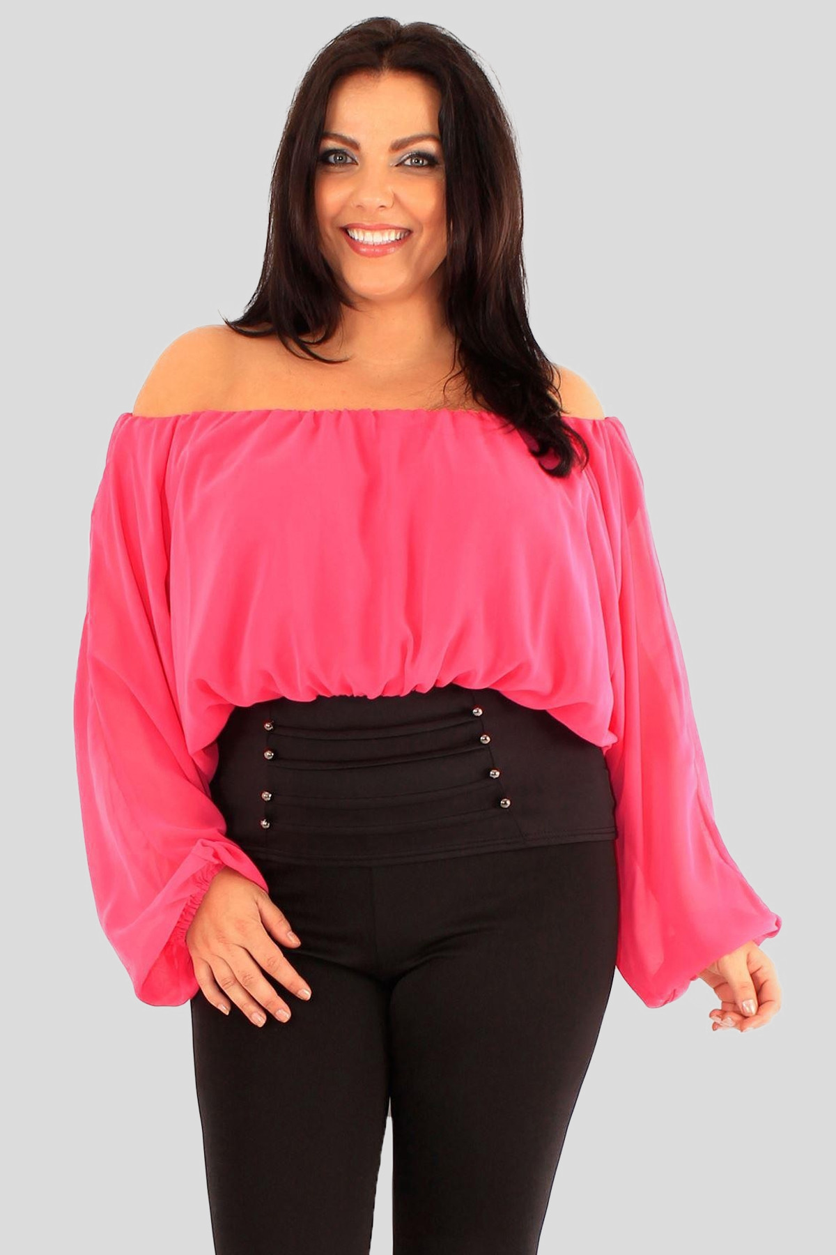 New Womes Off Shoulder Elasticated Plain Boho Ladies Stretch Fit Long Plus Size Gypsy Top 