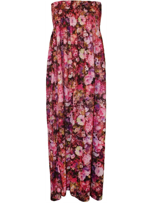 Maisie Cerise Floral Boob Tube Maxi Dress 8-26