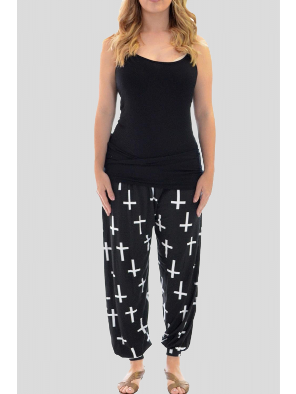 Lexi Plus Size Black Cross Printed Harem Trouser 16-26