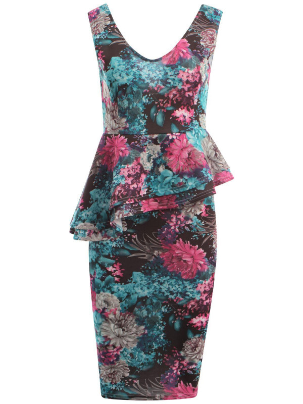 Clare Floral Prints Bodycon Midi Dress 8-22