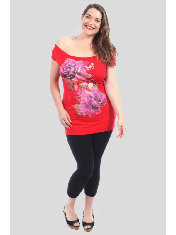Abigail Plus Size Cerise Rose Floral T-Shirts 16-22