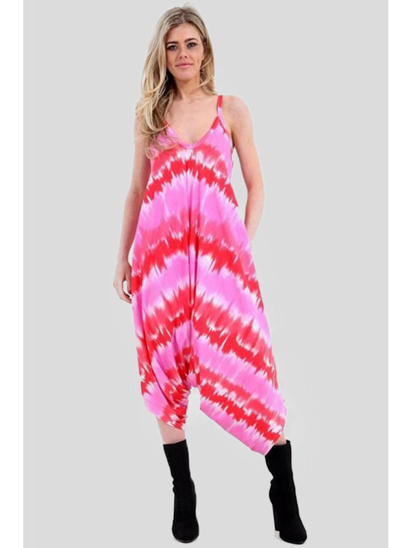 Aishah Pink Tye Dye Printed Lagenlook Jumpsuit 8-14