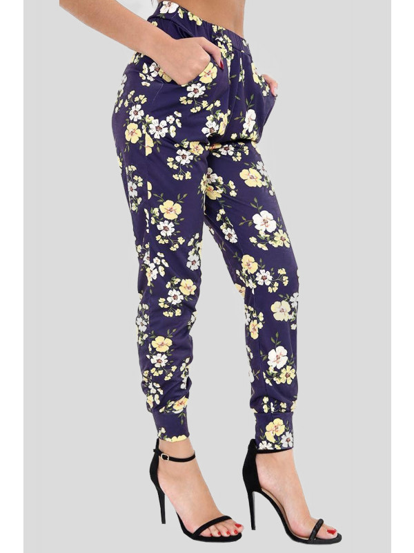 Ame Plus Size Blue With Yellow Flower Print Leggings 16-26
