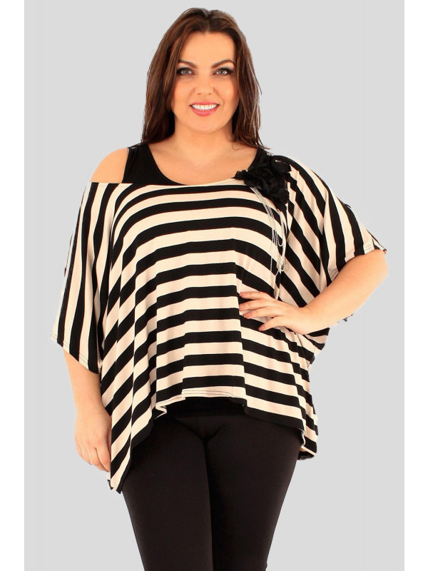 Amelie Plus Size Nude Black Batwing Sleeve Tunic Tops 16-26