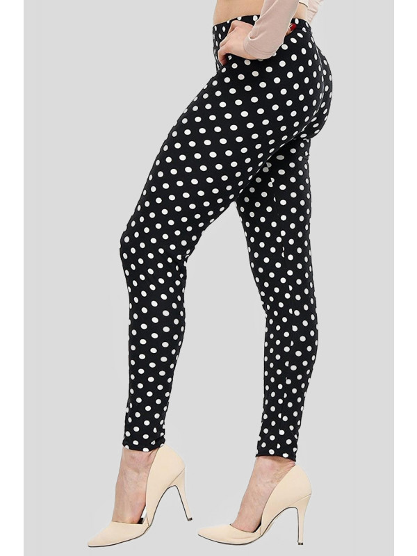 Beth Plus Size Black Polka Dot Print Leggings 16-26