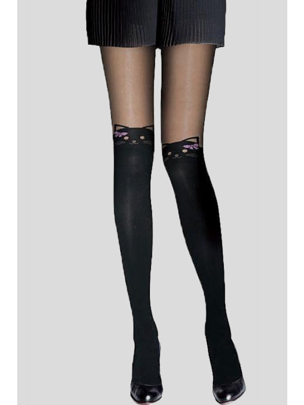 Luna Cat Bow Pattern Tights Panty Stockings