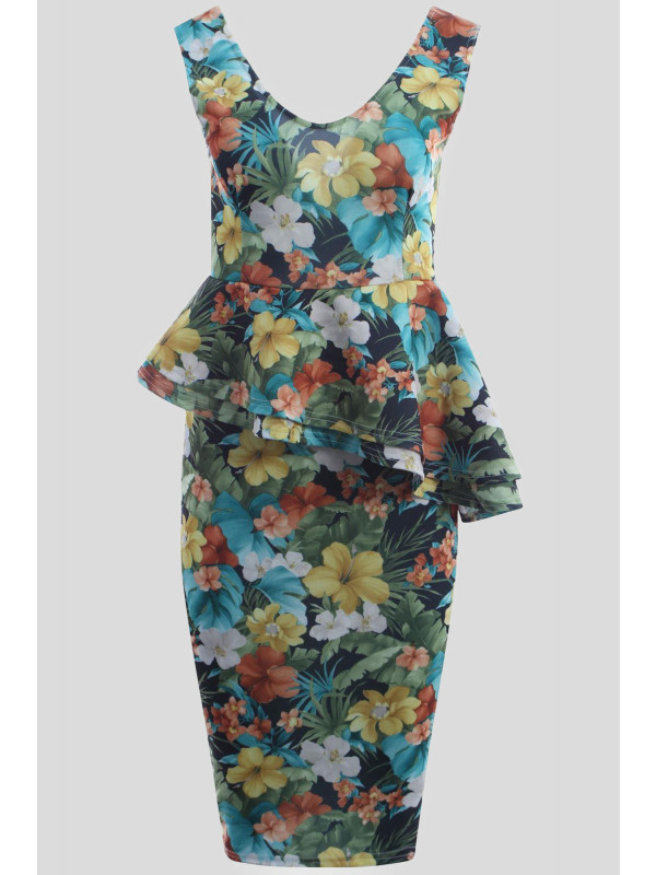 Charis Plus Size Floral Prints Bodycon Midi Dress 16-22