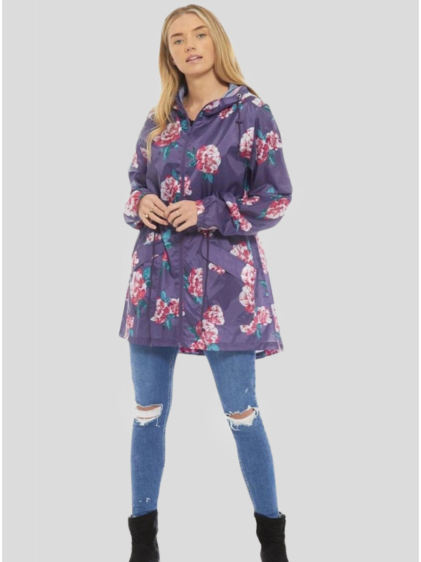 Christina Purple Damson Flower Printed Raincoats S-L
