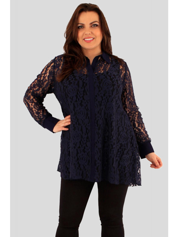 Altheya Plus Size Collared Lace Long Sleeve Shirt Tunic Dress 18-24