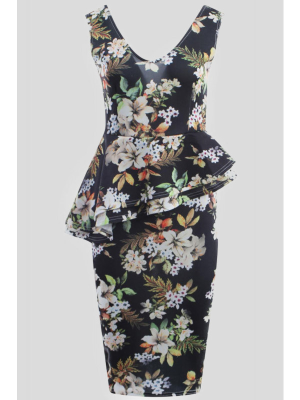Diana Plus Size Floral Prints Bodycon Midi Dress 16-22