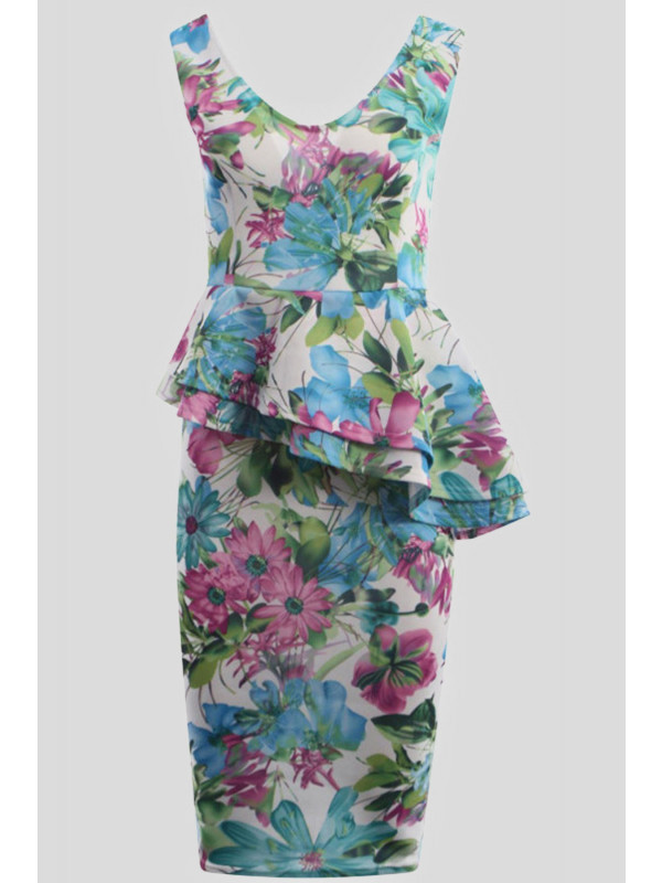 Elaine Plus Size Floral Prints Bodycon Midi Dress 16-22