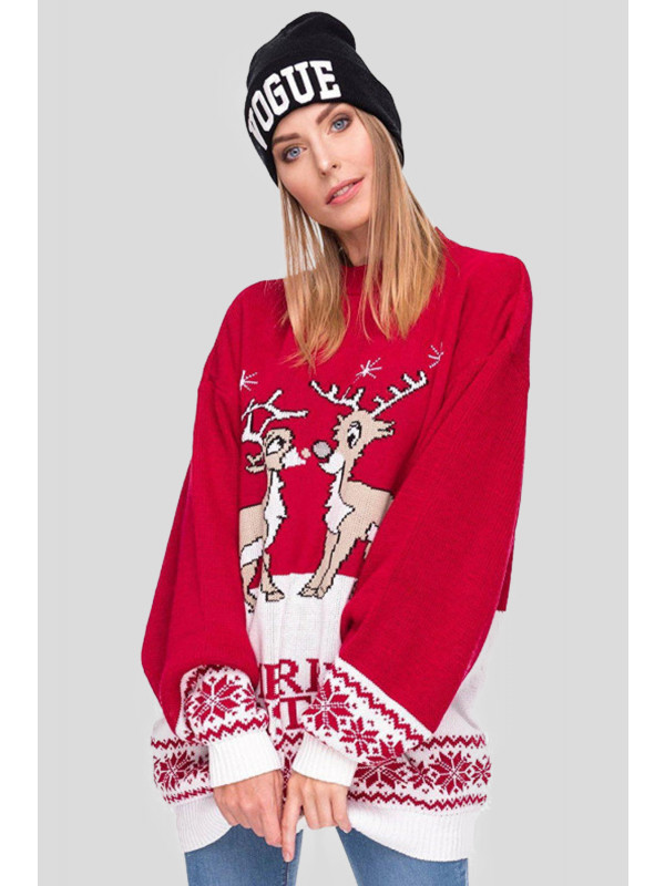 Lilian Plus Size 2 Reindeers Jumper Dress 16-30