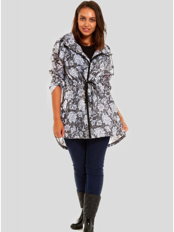 Jenna Plus Size Lace Flower Printed Raincoats L-2XL