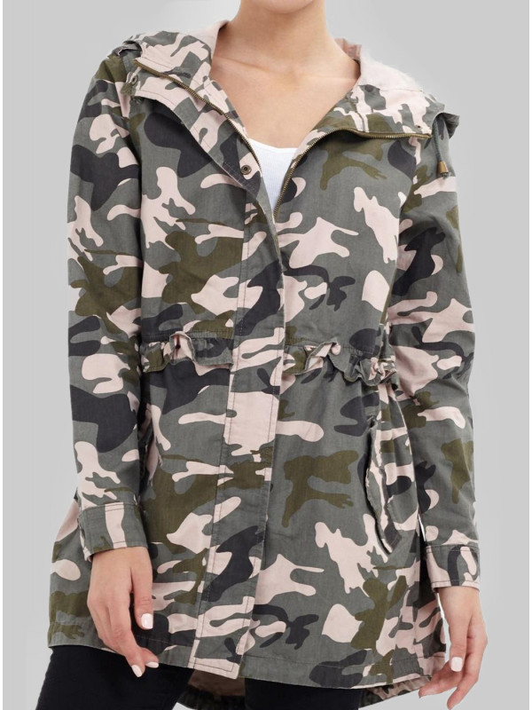 Ellie Plus Size Hooded Army Cotton Waist Jacket 18-24