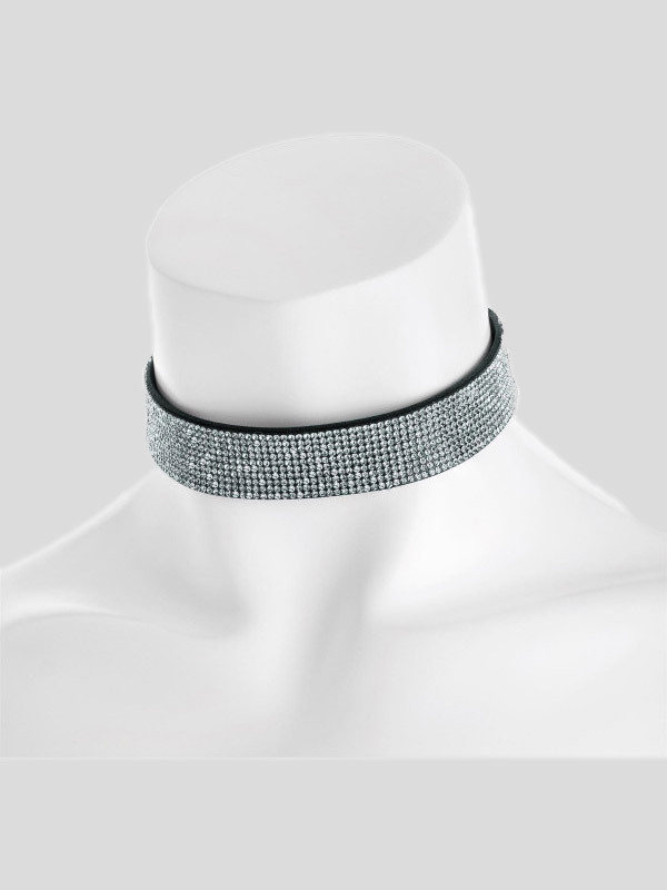 Elsie Rhodium Crystal Black Velvet Look Heat Seal Choker Necklace