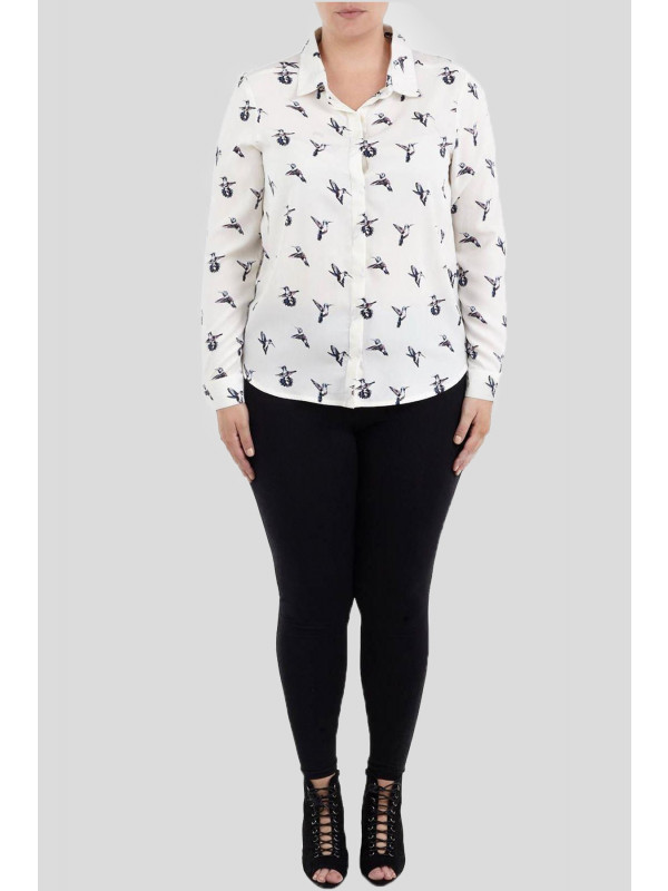 Emily Plus Size Bird Printed Shirt 16-22