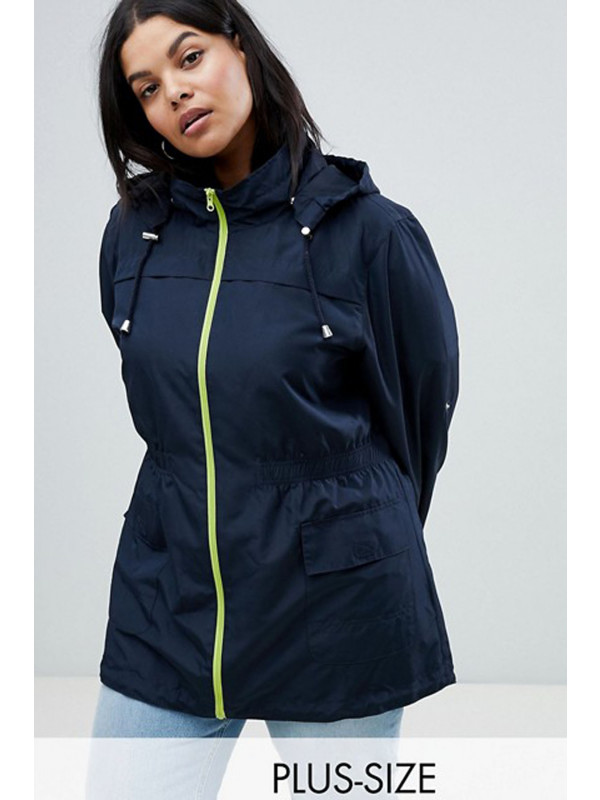 Lexi Plus Size Neon Contrast Zip Showerproof Raincoats 16-24