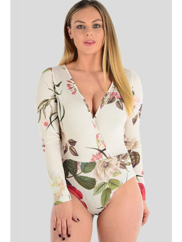 Alicia Khaki Leaf Floral Print Bodysuits S-L