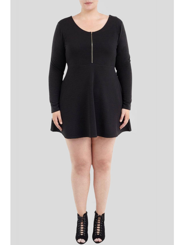 Lisa Plus Size Long Sleeve Zipper Skater Dress 16-22