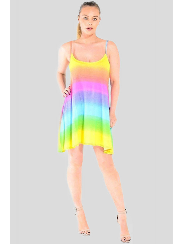 Maria Rainbow Print Flared Swing Vest Dress 8-14