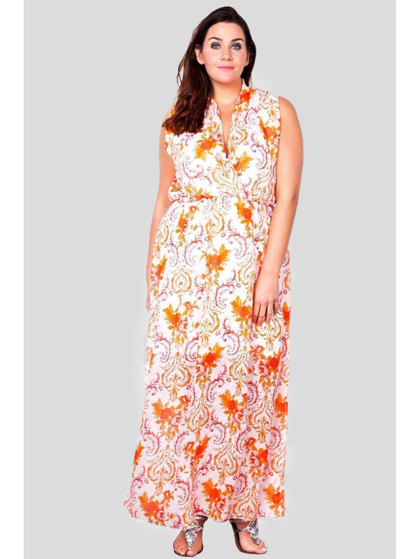 Maya Plus Size Orange-Flower Dress 16-26