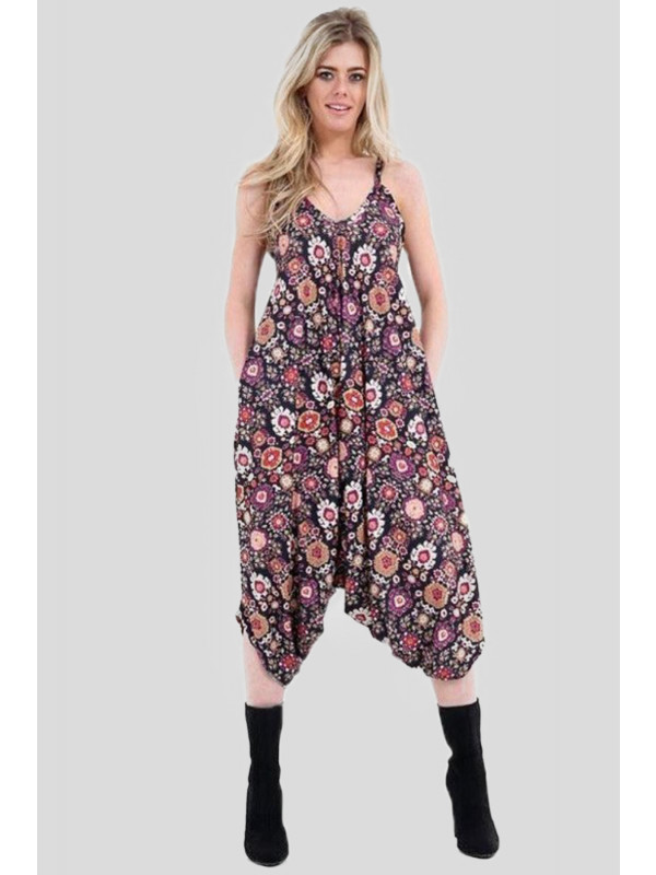 Millie Plus Size Multi Floral Printed Lagenlook Jumpsuit 16-26