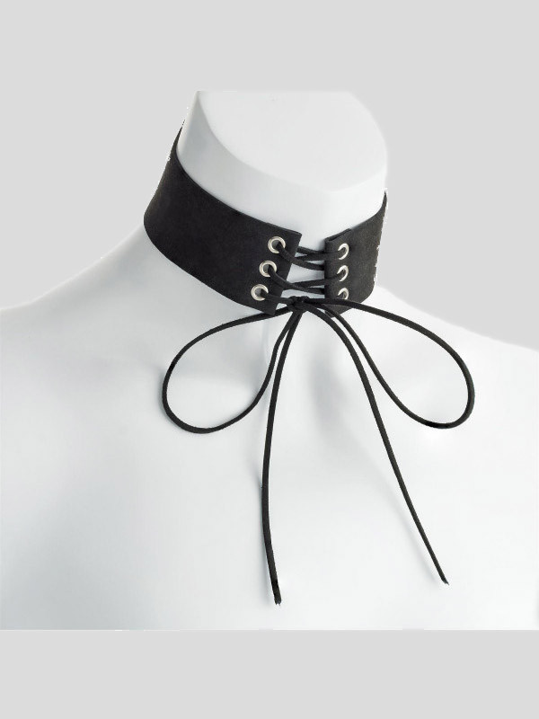 Nancy Velvet Look Platted Tie Choker Necklace