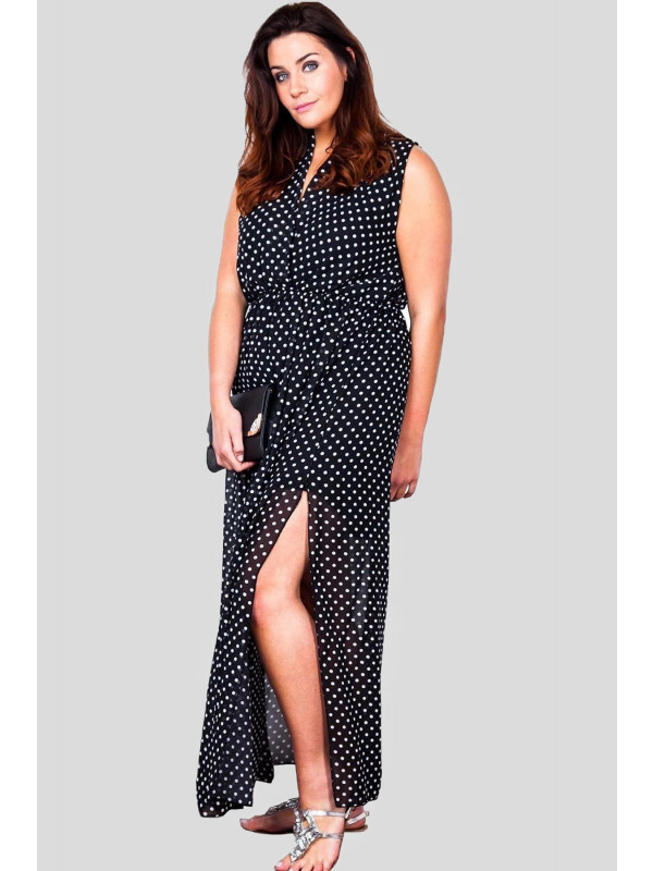 Niamh Plus Size Black-Spot Print Dress 16-26