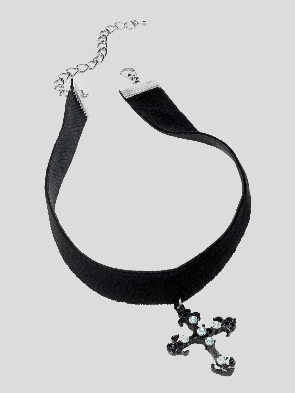 Pippa Cross Black Pendant Elasticated Choker Necklace
