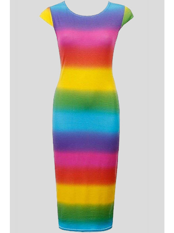 Megan Plus Size Multi Rainbow Stripe Midi Dress 16-24
