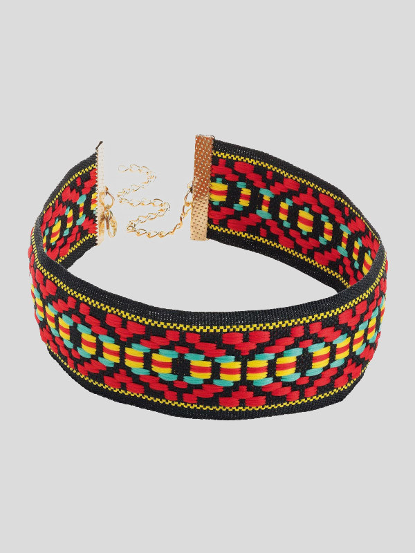 Ruby Red Tone Tribal Print Choker Necklace