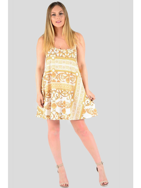 Sarah Plus Size Chain Print Long Cami Swing Flared Dress 16-22