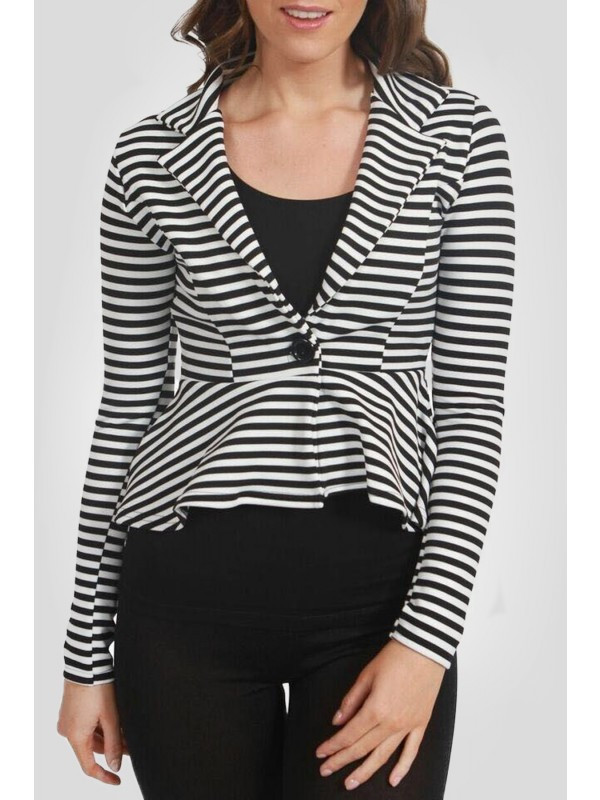 Cecilia Plus Size Stripy Single Button Peplum Blazer Jacket 16-26