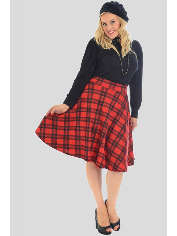 Lisa Plus Size Tartan Flared Skater Mini Skirts 16-28