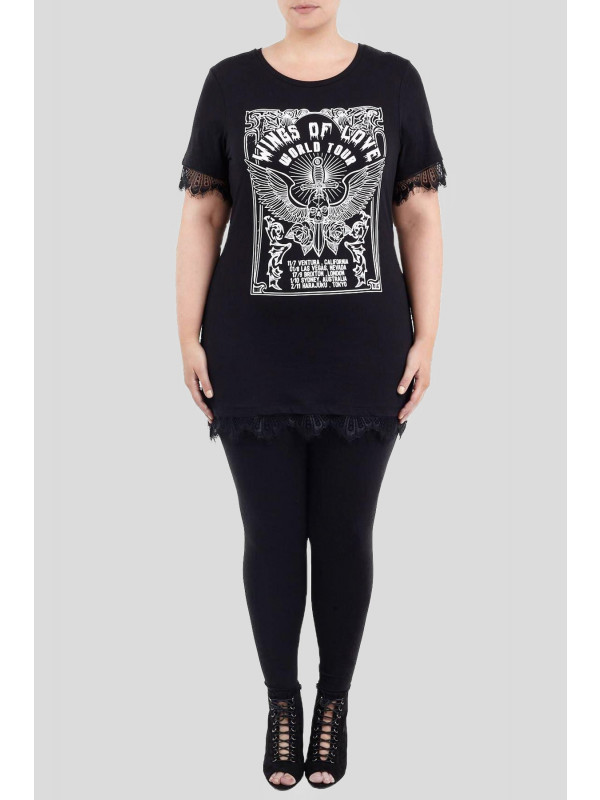 Tilly Plus Size Band Print With Lace T-Shirt 16-22
