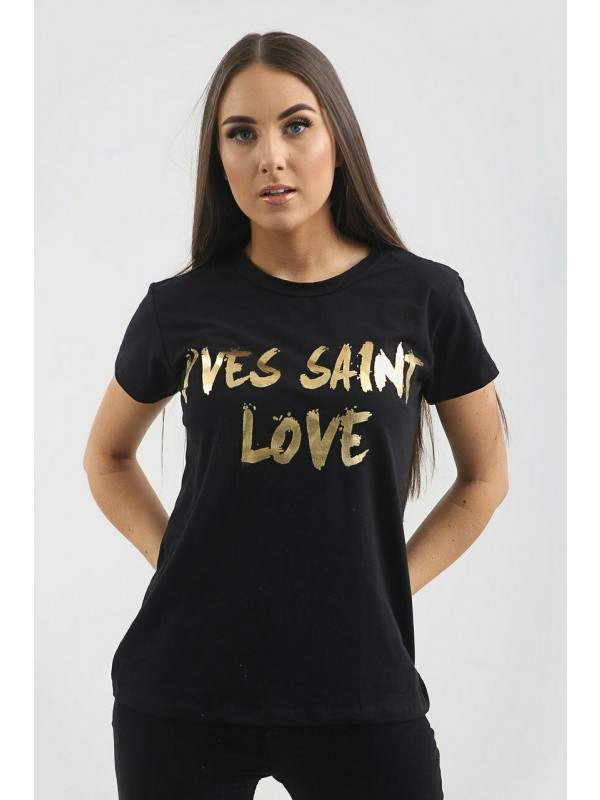 Zoe Plus Size Gold Yves Saint Love Print Tops 16-26