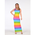 Zahra Rainbow Stripe Multi Colour Print Maxi Dress 8-14