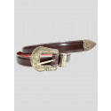Jia Womens 25mm Floral Buckle Contrast Stitched Leather Belts