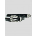 Layla Womens Black Floral Silver Buckle Genuine Leather Belts M-4XL