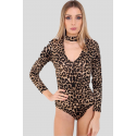 Katherine Brown Leopard Choker Neck Bodysuits S-L