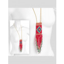 Flora Coral Color Tribal Look Seed Bead Tassel Necklace