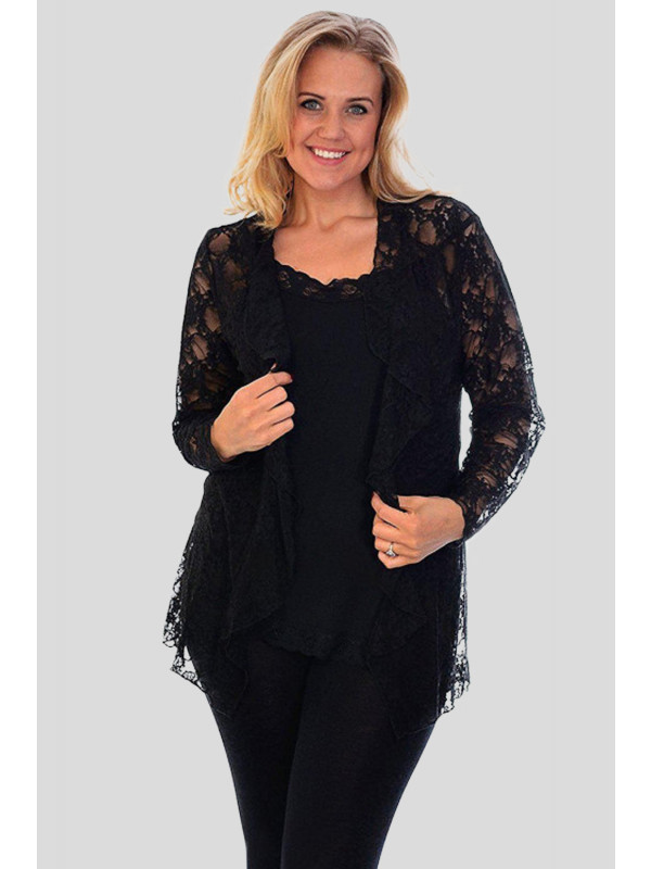 Abigail Plus Size Floral Lace Water Fall Long Sleeve Cardigan 16-24