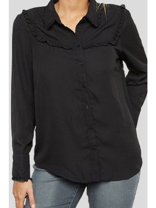 Anwen Plus Size Frill Detail Bib Around Collar Shirt Top 16-22
