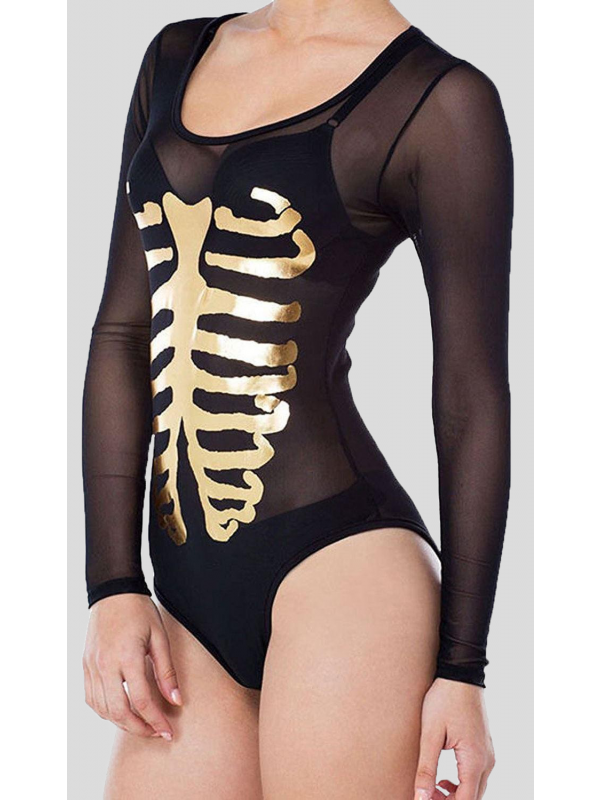 Ellie Mesh Gold Skeleton Bodysuit 8-14