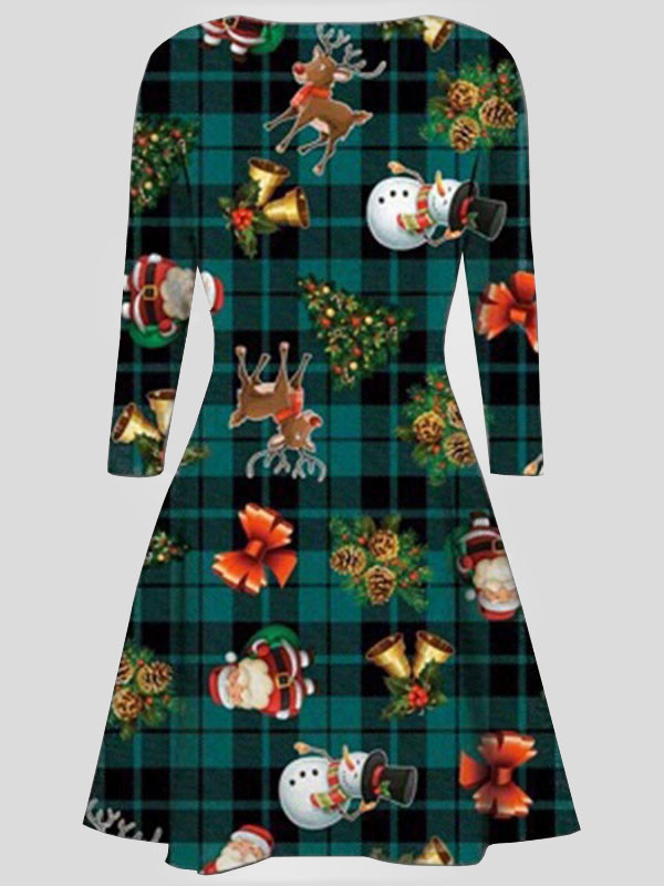 EMA Plus Size Xmas Santa Gift Bells Print Flared Swing Dress 16-30