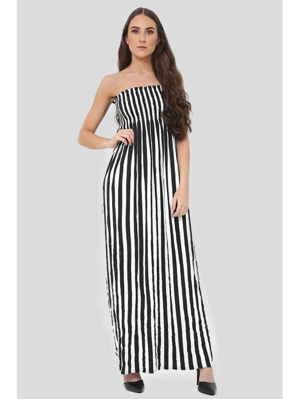 Emma Plus Size Vertical Stripe Pattern Boob Tube Maxi Dress 16-26