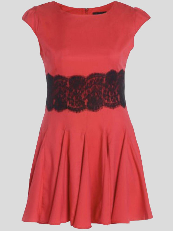 Estelle Plus Size Sleeve Pleated Lace Waist Flared Mini Skater Dress 22-26
